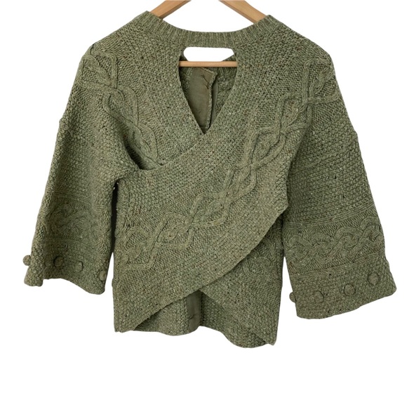 FAR AWAY FROM CLOSE anthropologie $128 Crossback Cable Cardigan XS Sage Green. - Picture 5 of 14